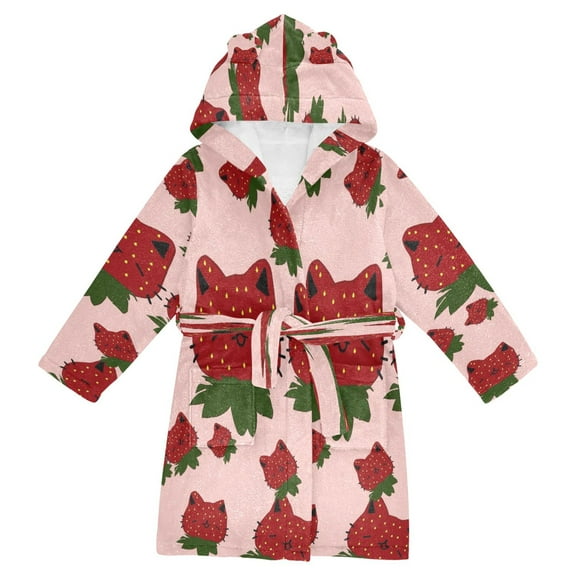 DIXRUYEE Bathrobes Belt Hooded Strawberry Pattern Creative Pattern