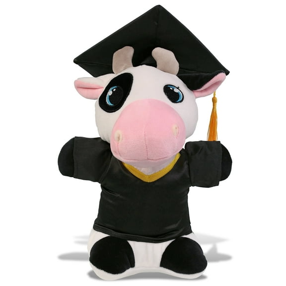 DolliBu Standing Cow Graduation Plush Toy - Snug-Mooshies Cow Plush Graduation Stuffed Animal Dress Up with Graduation Gown and Cap with Tassel Outfit - Congratulatory Graduation Gift - 7 Inches