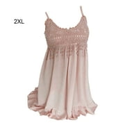 sailomarn Lace Dress Sexy Sleeveless Summer Clothes Solid Color Beach Dress, Pink, XXL