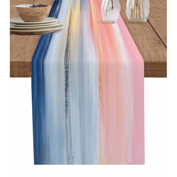 Ldtrchee Pink Blue Table Runner 36 Inches, Abstract Ombre Modern Gradient Painting Bed Runner Dresser Scarves Tabletop for Indoor Outdoor Parties/Ceremony/Banquet, 13"x 36"