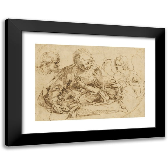 Guido Reni 14x11 Black Modern Framed Museum Art Print Titled - Holy Family with an Angel (Mid-Late 1590s)