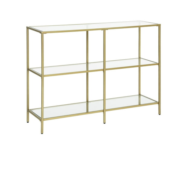 VASAGLE 39.4''Console Sofa Table with 3 Shelves, Entryway Table with Tempered Glass Shelf, Gold Color，Metal Frame