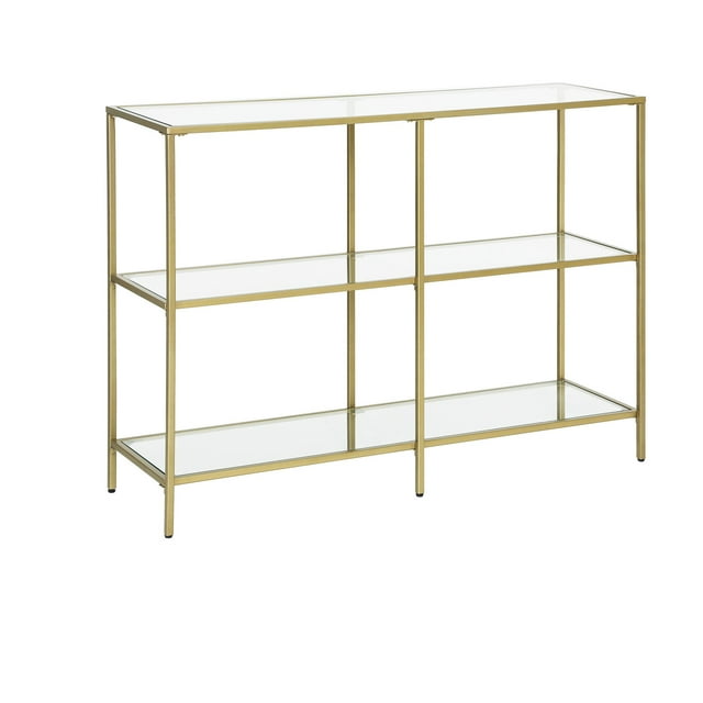 VASAGLE 39.4''Console Sofa Table with 3 Shelves, Entryway Table with Tempered Glass Shelf, Gold Color,Metal Frame
