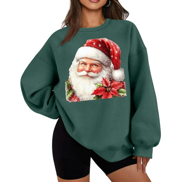 Birdeem Chandail en Molleton de Noël à Col Rond en Polaire Fine pour Femmes, Manches Longues, Coupe Ample, Chandails en Molleton de Noël pour Femmes, Hauts de Noël pour Femmes