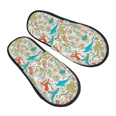 

Bingfone Wild Sea Life House Slippers for Women Men with Soft Rubber Sole Slip On for Indoor/Outdoor-Medium