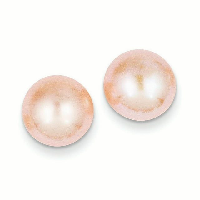 14K Yellow Gold 10-11mm Pink Button FW Cultured Pearl Stud Earrings