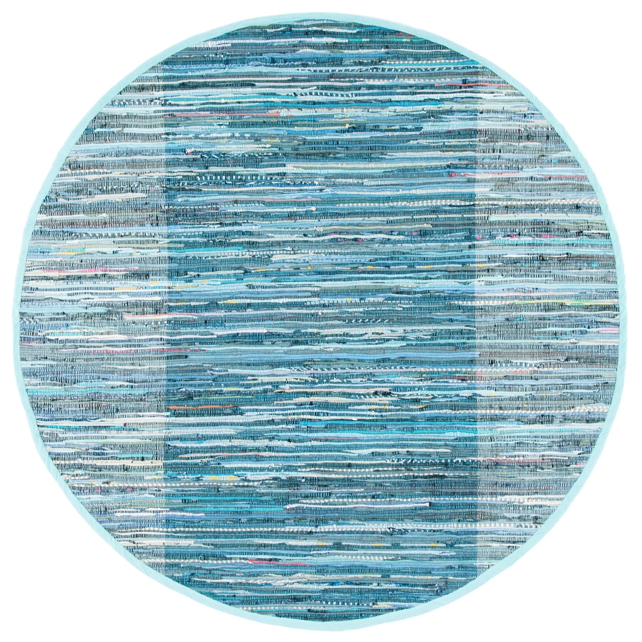 SAFAVIEH Rag Romeo Striped Fringe Cotton Area Rug, Light Blue/Grey, 6' x 9'
