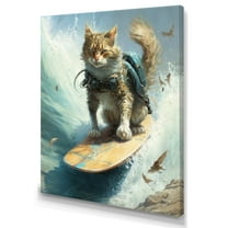 Designart Cat Surfing I Canvas Wall Art