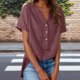thumbnail image 1 of TaTaai Summer V Neck Casual Top, Women's Half Button Open Front Design, Linen Inspired Short Sleeve Solid Color Shirt Gift, 1 of 9