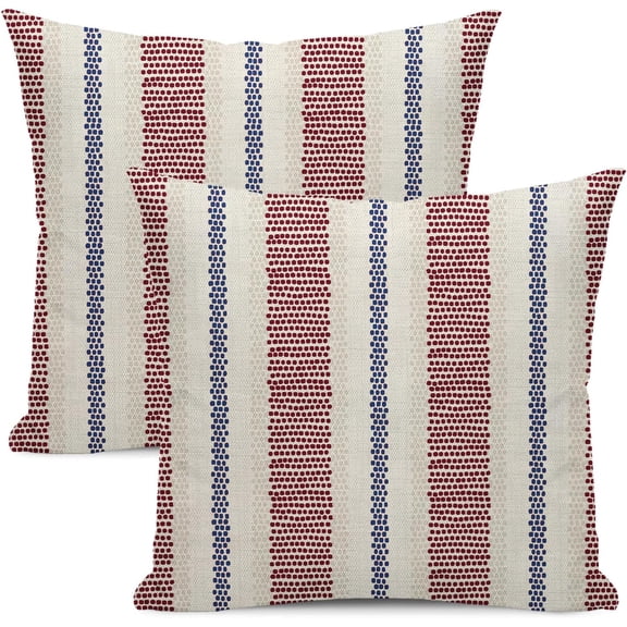 Boho Pillow Covers 18x18 Set of 2 Burgundy Red Blue Stripe Throw Pillow Covers Outdoor Decoration Bohemian Modern Abstract Decorative Pillowcase Farmhouse Cushion Case Decor for Home Sofa