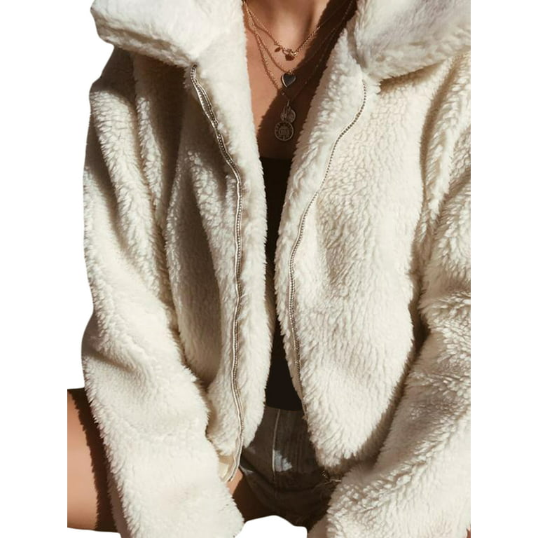 Womens Thick Warm Teddy Bear Pocket Fleece Jacket Coat Zip Up Outwear  Overcoat