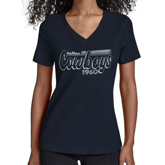 Women's Starter Navy Dallas Cowboys Groovy Script V-Neck T-Shirt