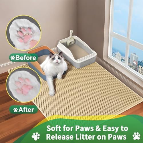 35''X 25'' Large Litter Mat, 2 Layer Cat Litter Mat Litter Trapping Mat,Litter Box Mats for Floor, Cats Litterbox Catcher Rug for Kitty Pet, Waterproof Urine Proof,Non-Slip
