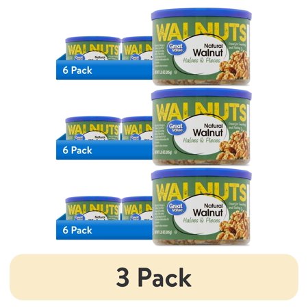 (3 pack) Great Value Natural Walnut Halves & Pieces, 7.25 Oz