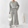 thumbnail image 2 of felwors Women Modal Fall 2 piece outfits Oversized Sweatshirt Wide Leg Pants Grey, L, 2 of 5