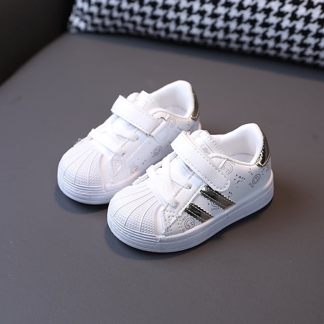 Zapatillas de deporte para niños y niñas, zapatillas con cabeza de concha, primavera y otoño, estilo coreano, zapatos blancos para bebés de 1 a 3 años