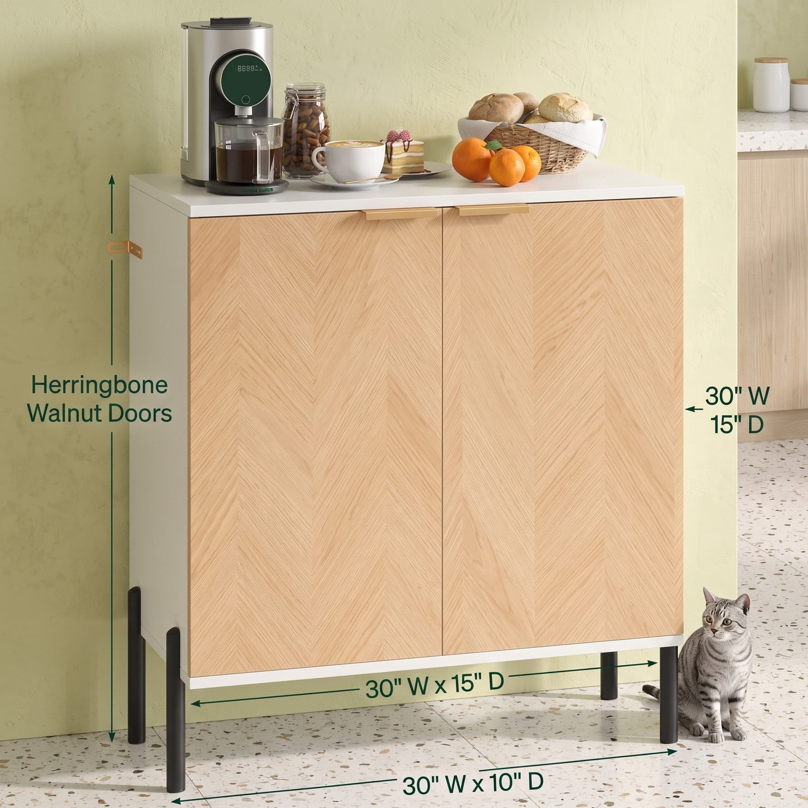 Furnibear 2-Door Buffet Cabinet Sideboard, Modern Kitchen Storage Credenza Console with Adjustable Enclosed Shelf, Anti-Tipping Cupboard and Metal Legs for, Black