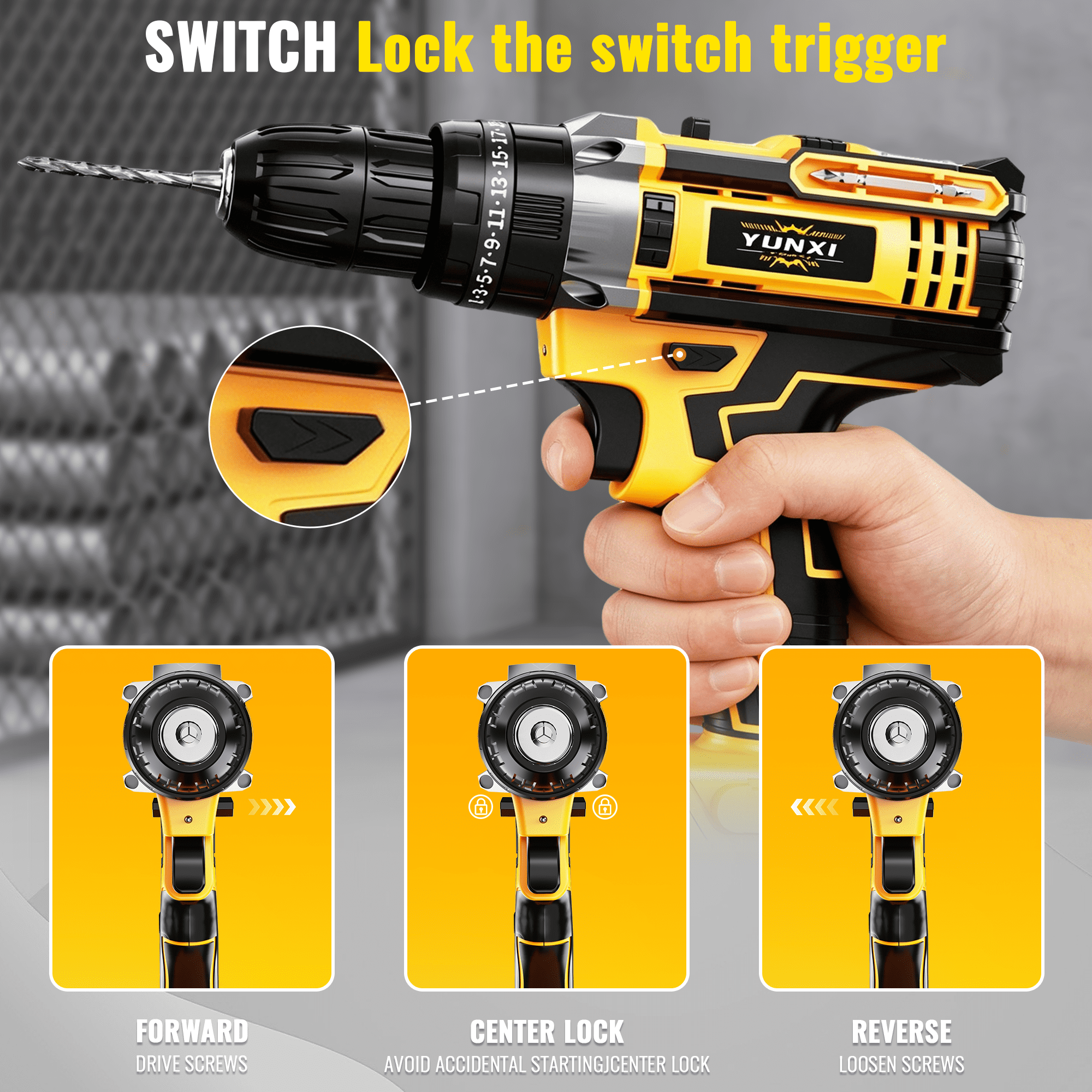 YUNXI 21V Cordless Drill Driver Kit, Power Electric Drill Set with 1 Rechargeable Lithium Batteries, Charger, Screwdriver Bits, Drill Bits for Home DIY, Furniture Assembly & Repair