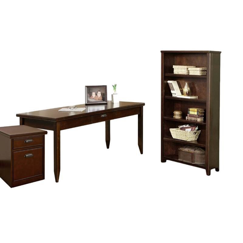 3 Piece Office Set with Bookcase and Desk and Filing in Cherry