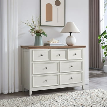 CQSXDA 7 Drawers Dresser with Sliding Barn Door Farmhouse Modern Tall Storage Organizer