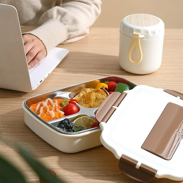 304 Stainless Steel RectangularLunch Box With Cutlery Four Compartments Lunch Box Adult Students With Rice Lunch Box