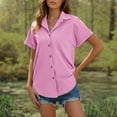 thumbnail image 6 of DPTALR George Women's 2025 Spring/Summer Short Sleeve V-Neck Collared Button Down Trendy Shirts,Pink,Size L, 6 of 9
