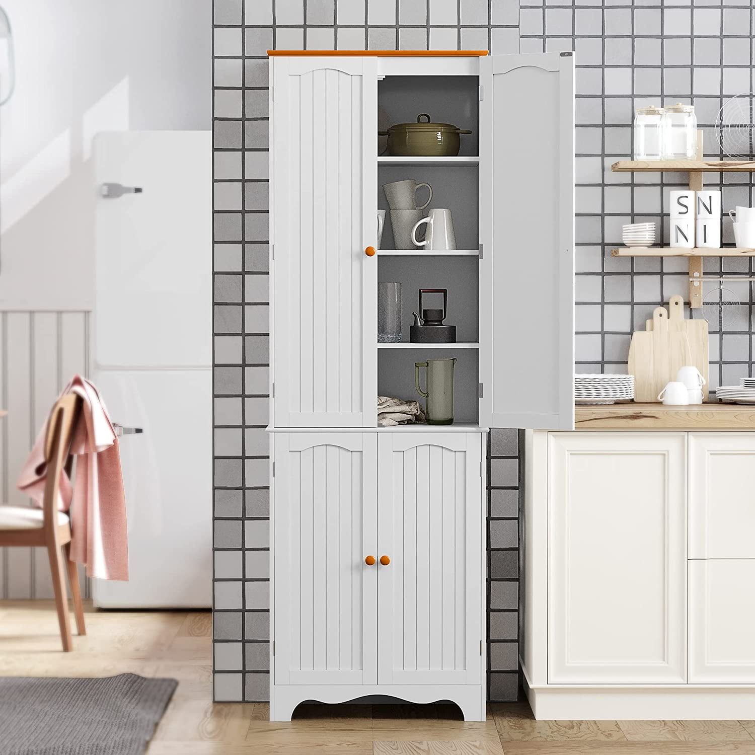 Kitchen Pantry Cabinet Storage Wood Organizer w/ Adjustable Shelves Furniture 