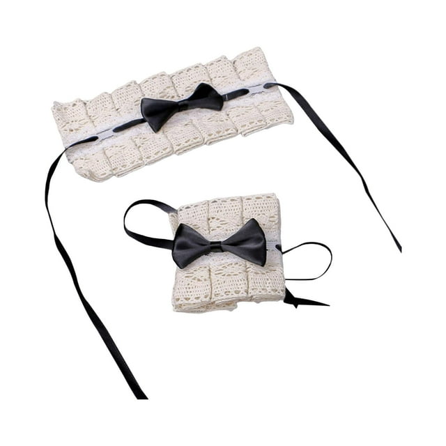 Muñequeras de mano Lolita, adorno de encaje con , Bowknot Maid, accesorios de Cosplay para mujeres, accesorios para fotos, , disfraz, Negro Sunnimix Muñequeras Lolita