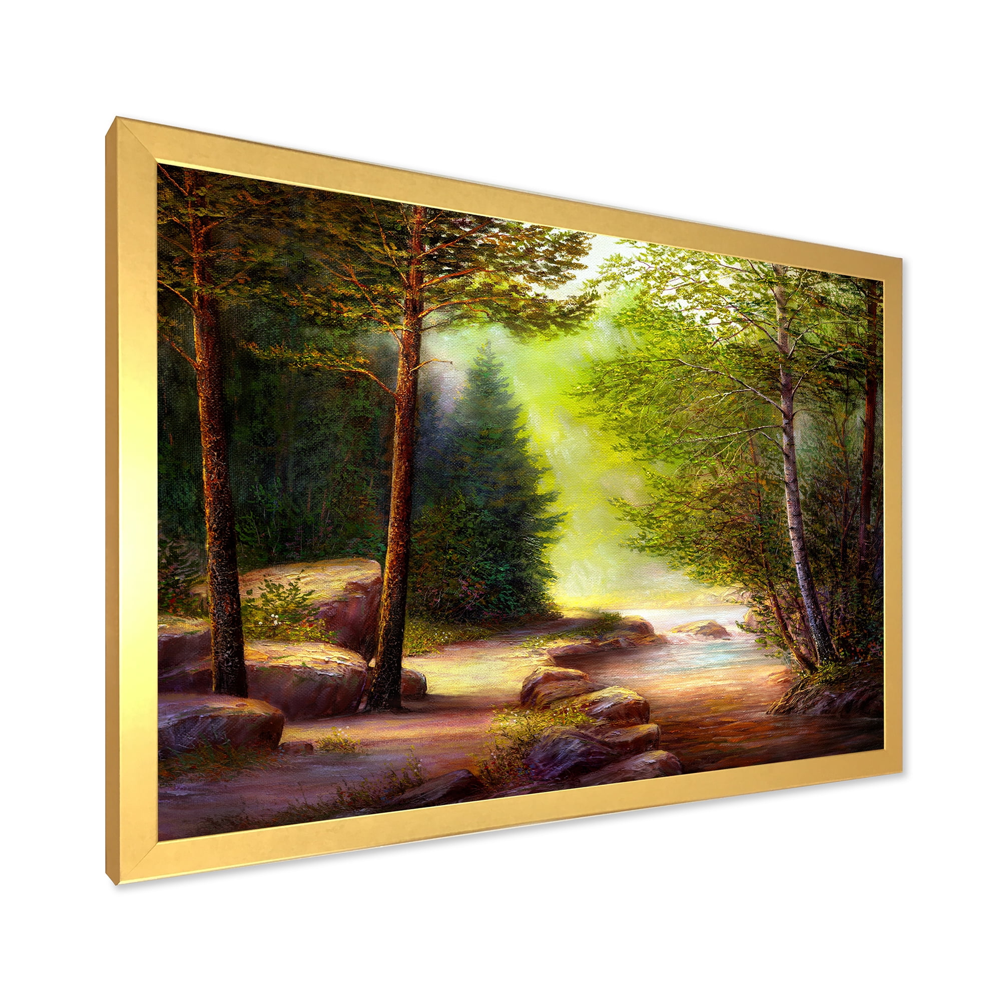 Designart 'Sunrise Glow Through The Spring Trees' Lake House Framed Art Print