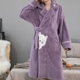 thumbnail image 2 of Manxivoo Robes for Women, Women Bathrobe Short Robe Long Sleeve Robe Attached Belt Soft Sleepwear Ladies Loungewear Women's Sleepwear Purple XXL, 2 of 5