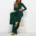 thumbnail image 5 of Riforla Jumpsuits for Women Casual Jumpsuits Loose Fit Belted Dressy Long Sleeve Crewneck Autumn Jumpsuit Long Wide Legs Formal Rompers Jumpsuits for Women Green M, 5 of 8