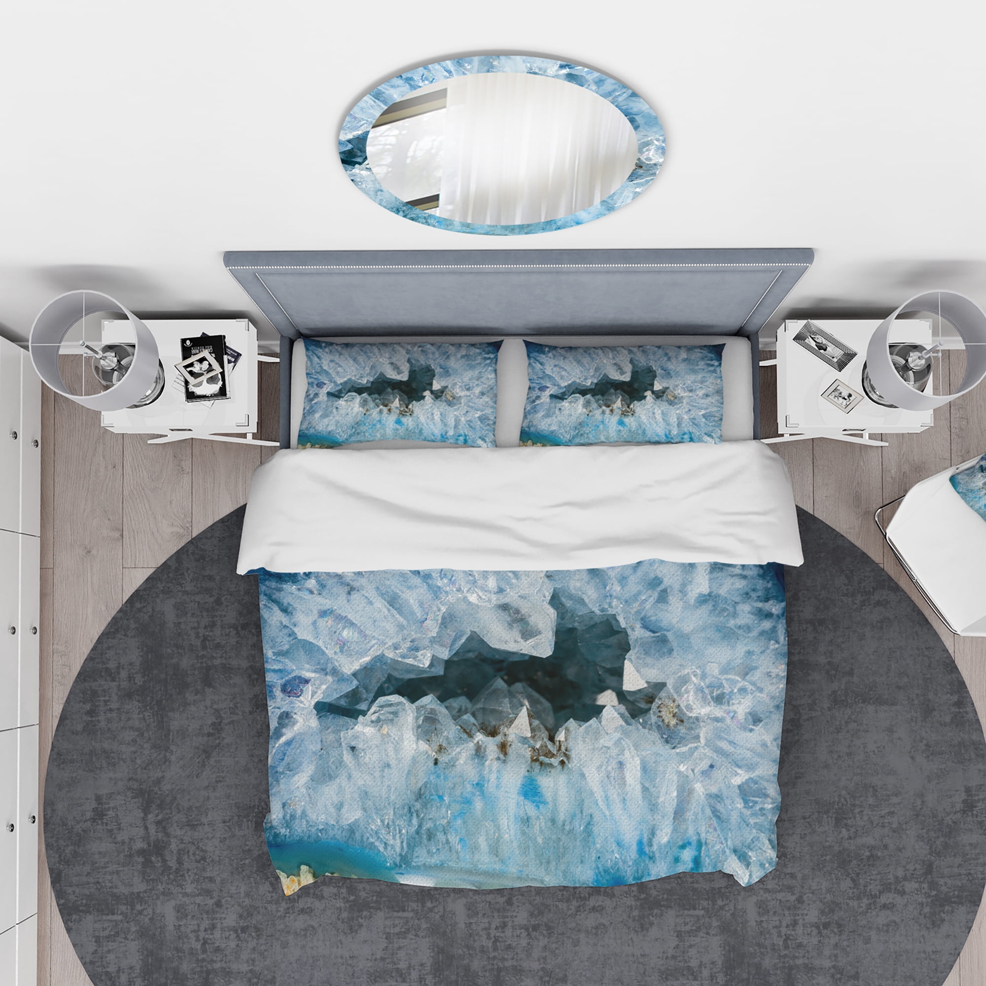 Designart 'Geode Interior with Light Blue crystals' Mid-Century Modern Duvet Cover Set