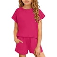 thumbnail image 2 of ITSAME Girls Outfits 2-Piece Crewneck T-Shirt&Shorts with Pockets Summer Casual Loungewear Set Hot Pink Size 4, 2 of 9