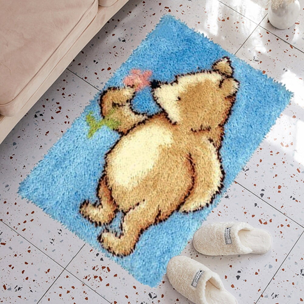 Latch Hook Rug Kits Embroidery DIY Bear Pattern Crochet Needlework Crafts for Adults and Kids Beginners 16"x24"