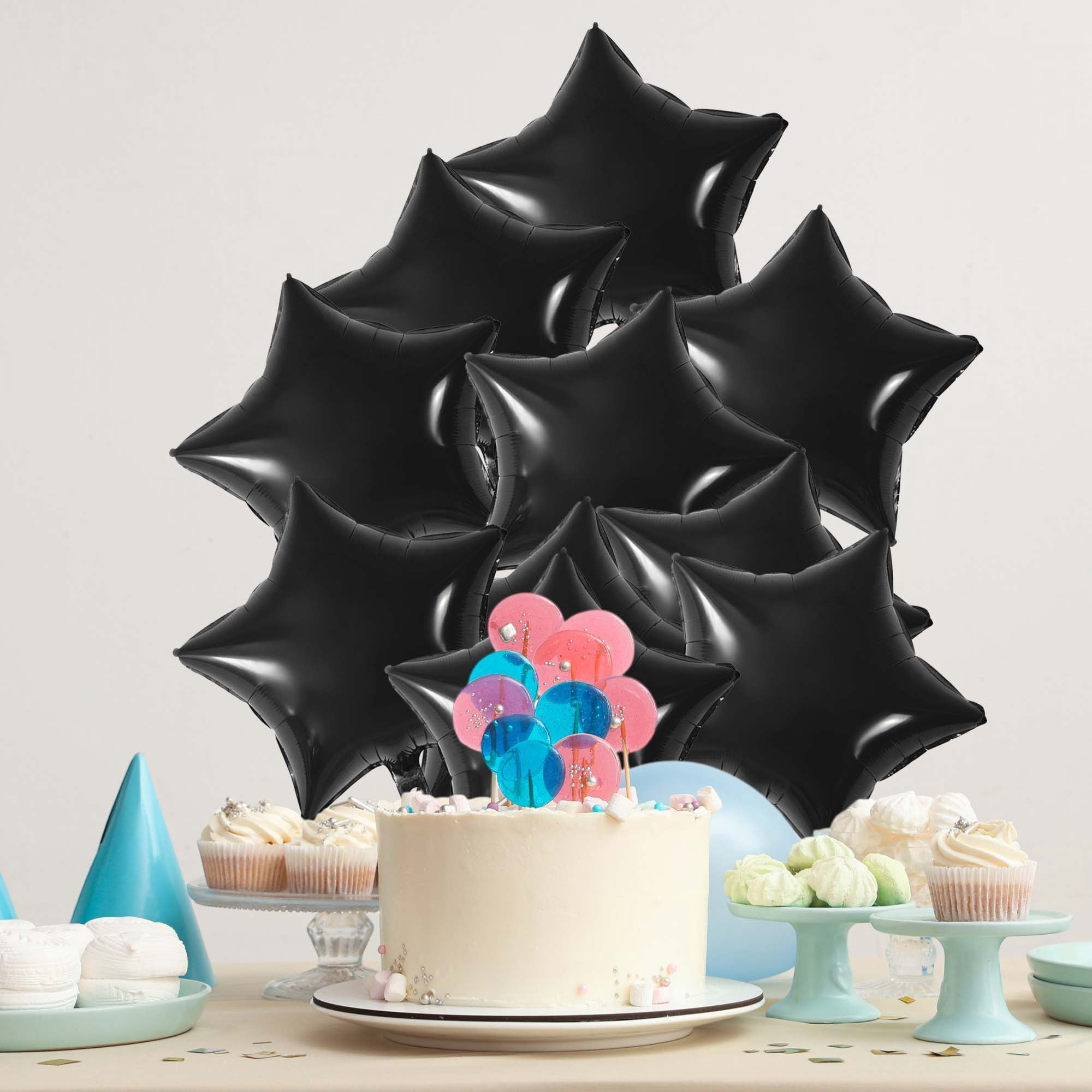 Unique Bargains 10Pcs Helium Balloons with Ribbon Star Pattern Black