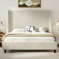 thumbnail image 2 of Merluxy Queen Size 61" Corduroy Upholstered Bed Frame, Platform Bed with Vertical Stripe Wingback Headboard, Noise Free/Solid Wood Slats & Legs/Cream, 2 of 6