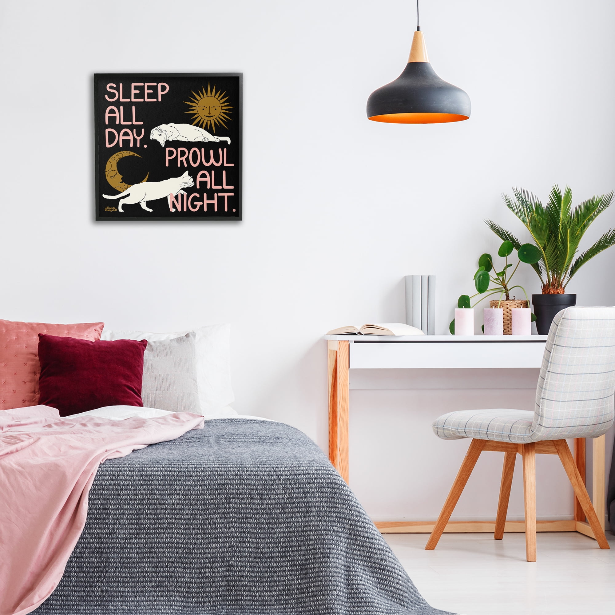 Stupell Industries Sleep & Prowl Cats Animals & Insects Painting Black Framed Art Print Wall Art, 24 x 24