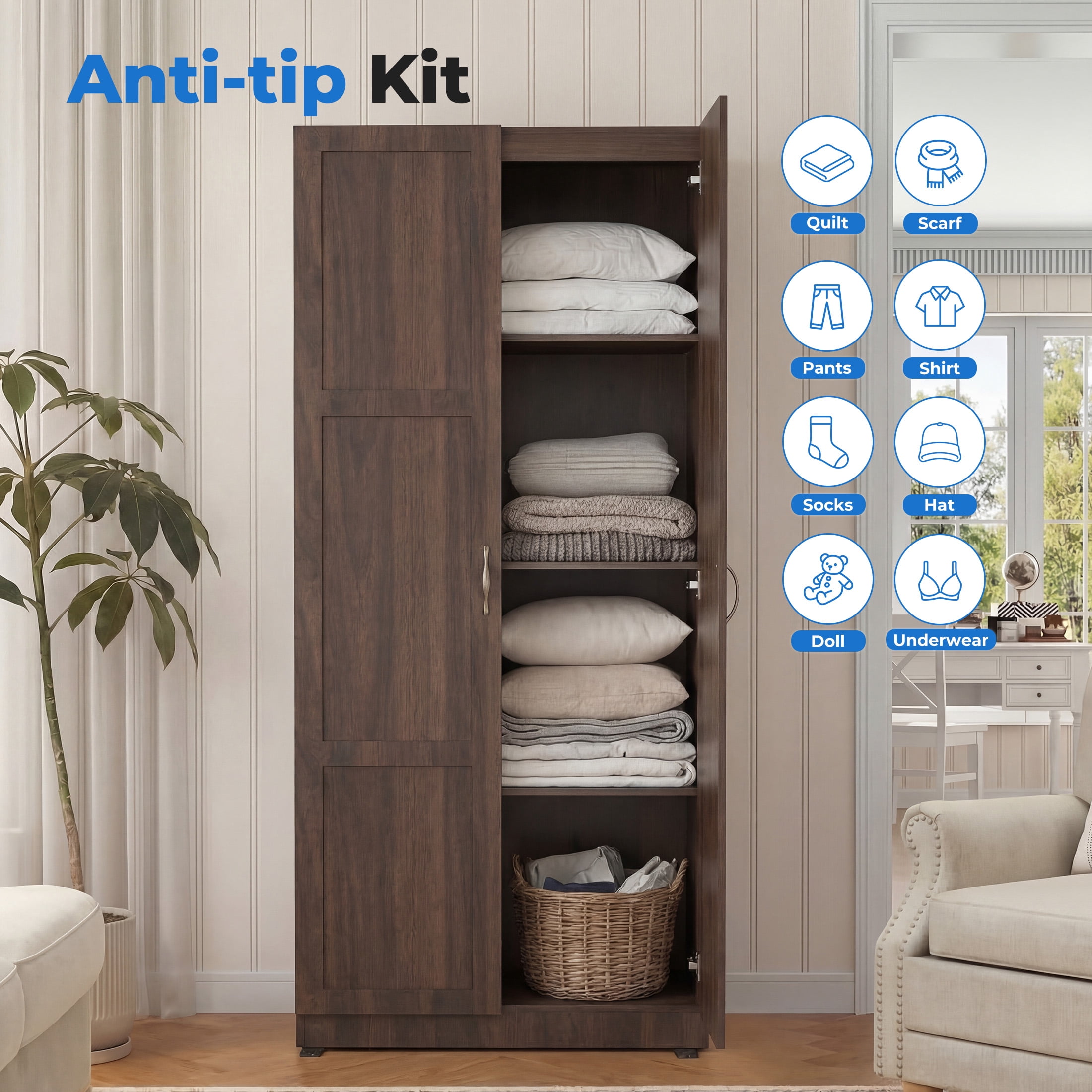 CONCETTA 71 inch Wooden Storage Cabinet, Freestanding Cupboard, 4-Tier Home Organizer for Kitchen, Living Room, Bedroom, Pantry, Brown