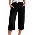 thumbnail image 3 of Women Wide Leg Pants Summer High Waisted Pants Drawstring Casual Trousers with Pockets Black XXXL, 3 of 6