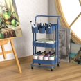 thumbnail image 3 of 3-Tier Rolling Utility Cart Movable Storage Organizer Shelves with Wheels and Hanging Cups Multifutional Service Cart for Kitchen, Office, Coffee Bar - Navy Blue, 3 of 8