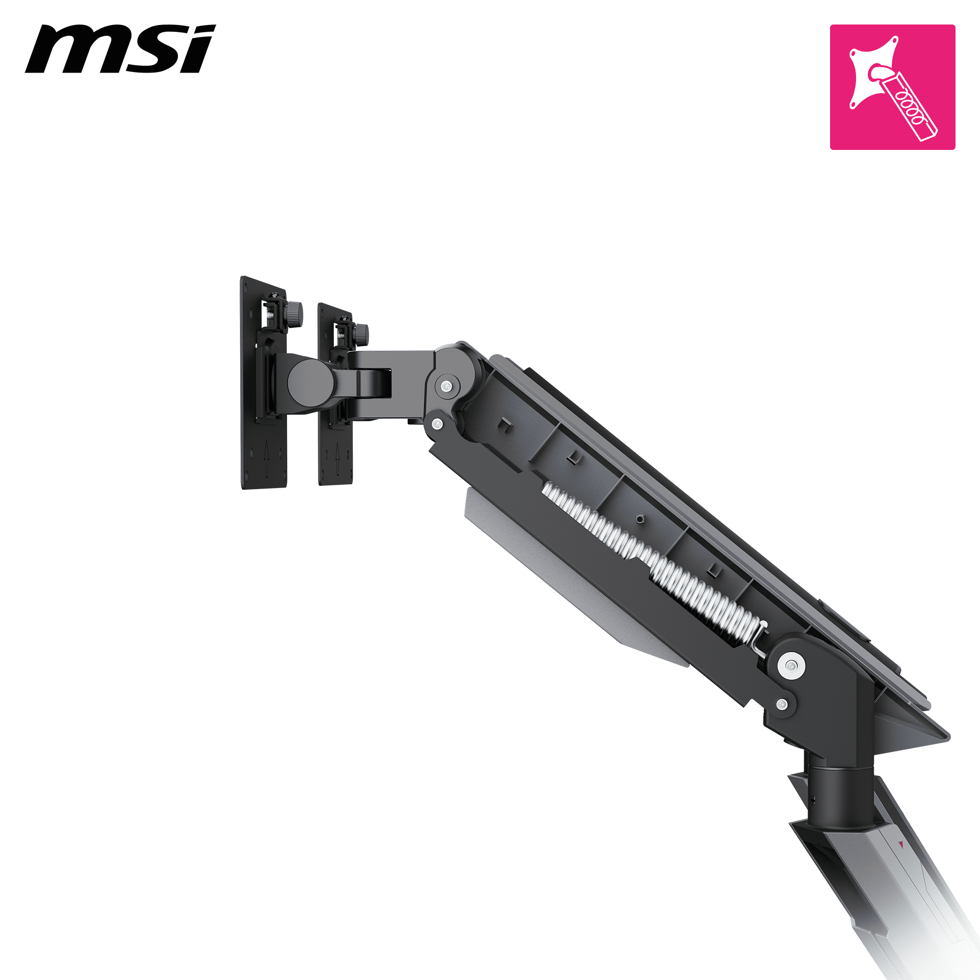 MSI MPG MT161DR WMT Dual Spring Gaming Monitor Desk Arm, Fully Adjustable Full Motion VESA Mount for up to 17 - 38 inch screen, RGB LED, Tool-free Installation, Clamp & Grommet, Cable Management
