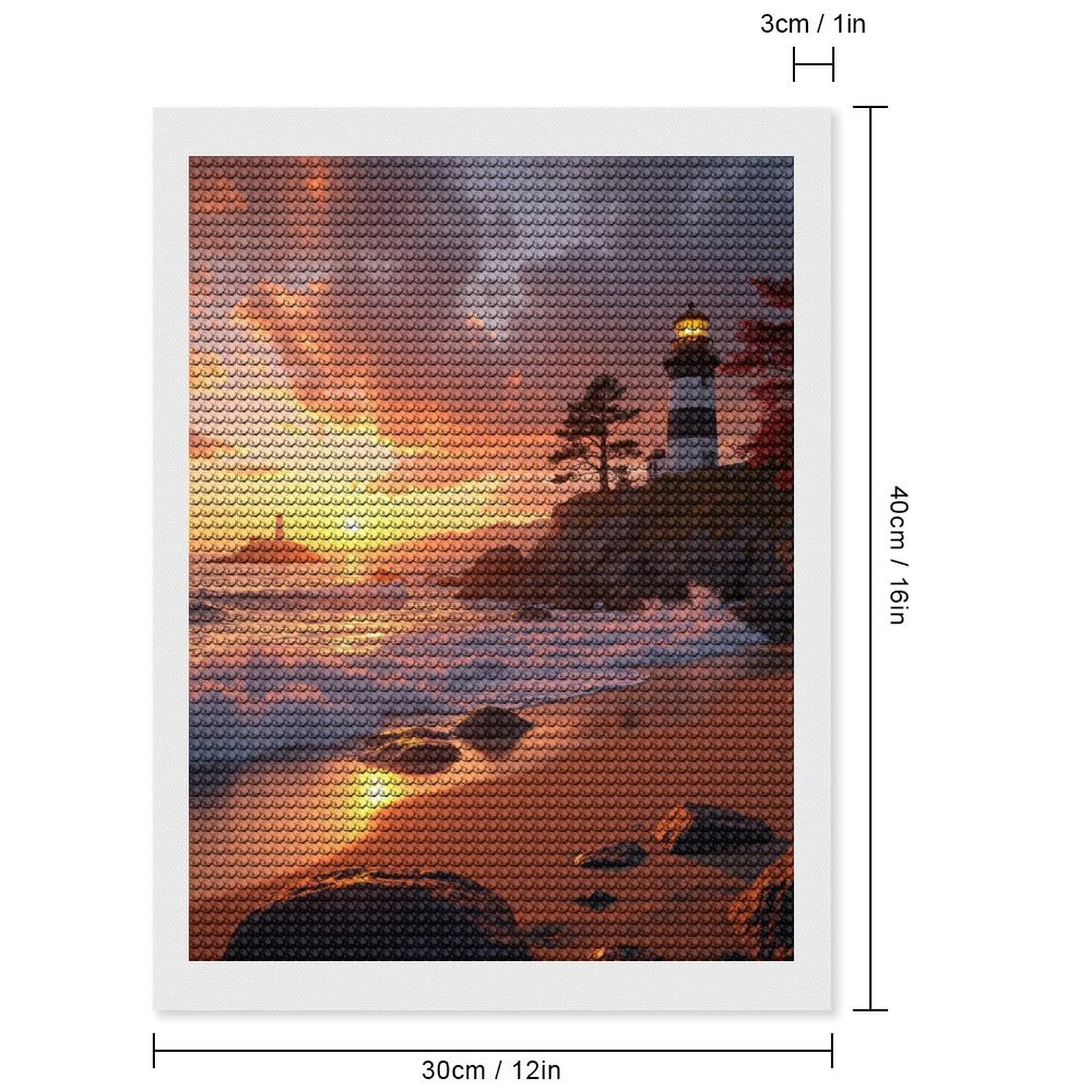 Diamond Art Kits for Adults, Lighthouse Sunset Waves Coastal View 5D Diamond Painting Kits for Adults Beginners, DIY Full Drill Diamond Painting, Gem Art and Crafts 12x16