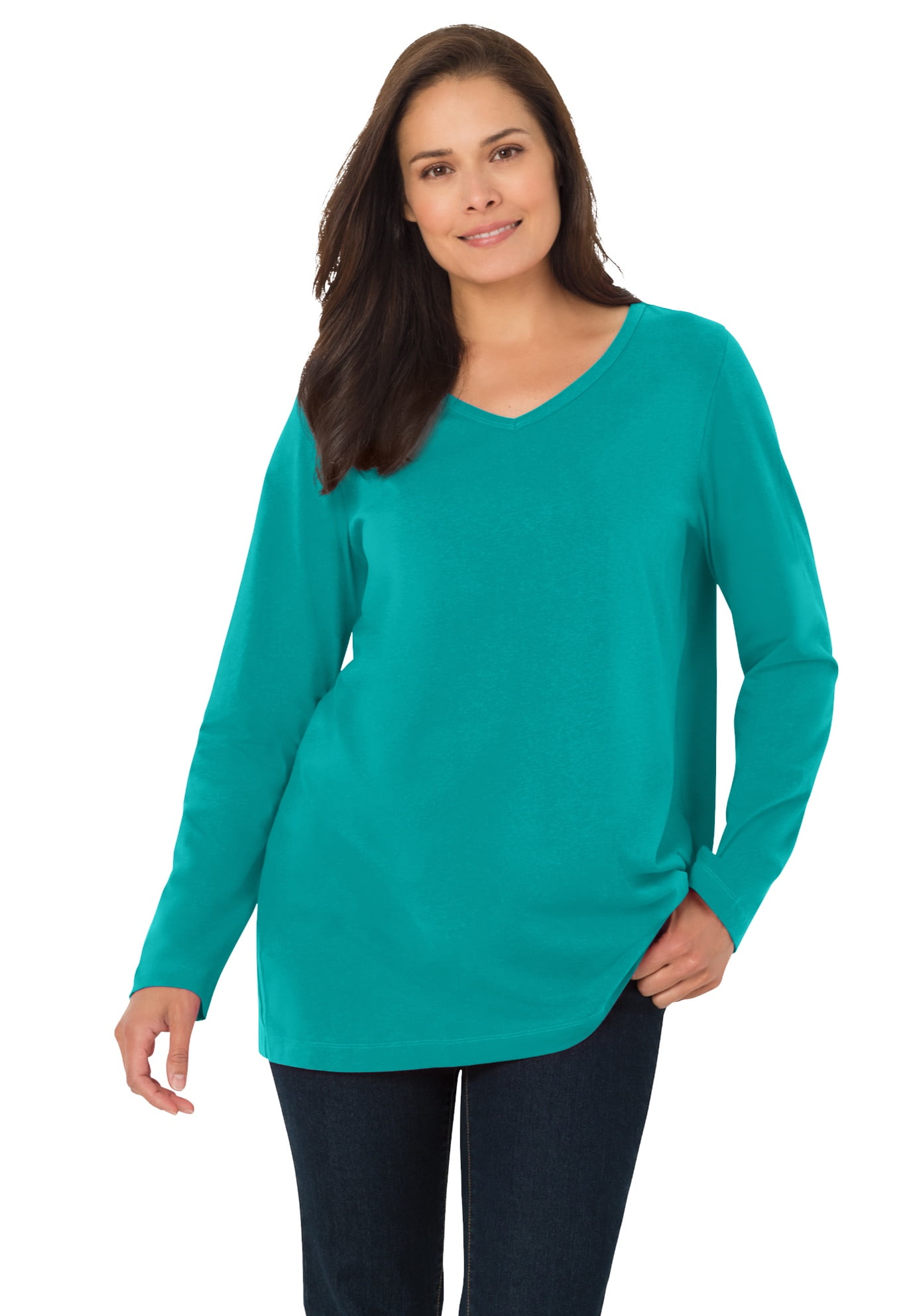 Woman Within Women's Plus Size Perfect Long-Sleeve V-Neck Tee - Walmart.com
