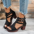 thumbnail image 2 of Dakaela Chunky Heeled Sandals for Womens Cutout Ankle Buckles Open Toe Booties Leather Summer Wedding Party Dress Pumps Shoes Black Size 6.5, 2 of 6