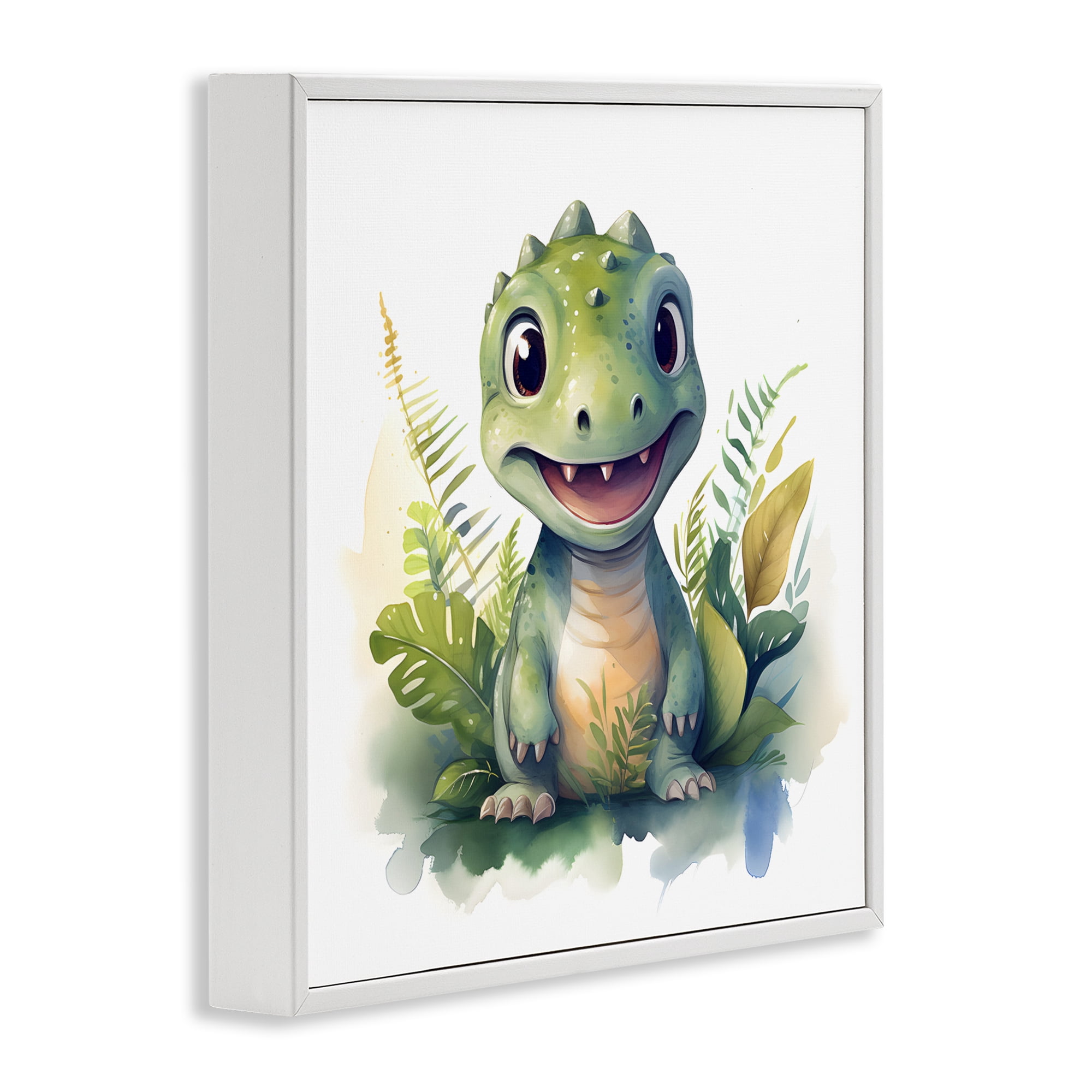 Stupell Industries Crafty Dino & Foliage White Framed Giclee Art, design by Steve Hunziker
