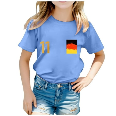 

MQLKF 2024 Children s Cup Fashion Team Printed Short Sleeve Round Neck Top T Shirt 11 Beautiful Comfortable Girls Tee