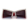 thumbnail image 2 of Womens Large Rhinestone Bold Angular Squared Rectangle Plastic Sunglasses Red - Smoke, 2 of 8