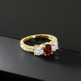 thumbnail image 3 of Gem Stone King 18K Yellow Gold Plated Silver 3-Stone Ring Rhodolite Garnet Moissanite(2.02 Cttw) (Size 7), 3 of 4