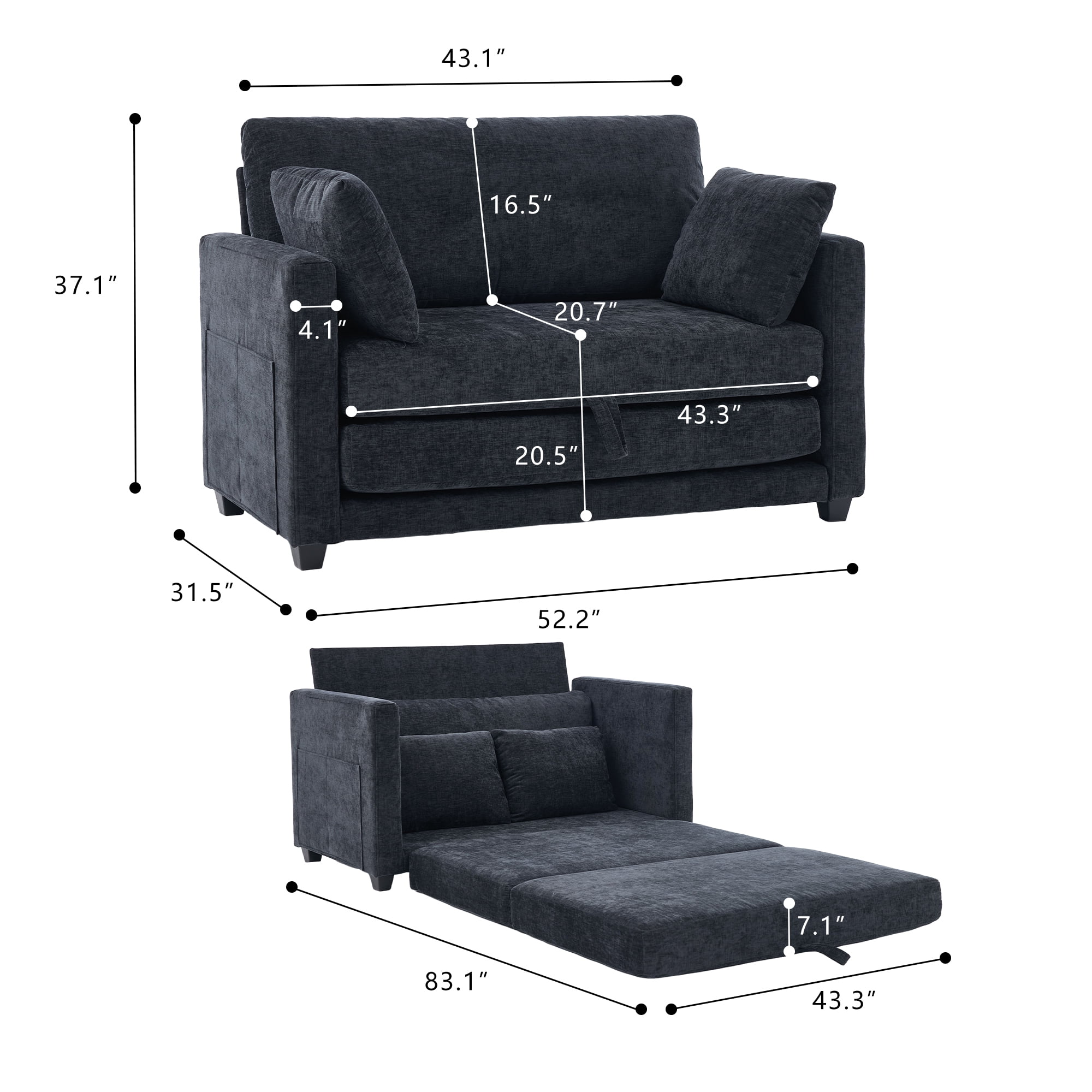 GAOHAPY 52" Loveseat Sleeper Sofa Bed,2 in 1 Convertible Floor Sofa Bed for Small Spaces,Pull Out Couch with Deep Seat,2 Pillows and Solid Frame Floor Couch for Living Room,Apartment