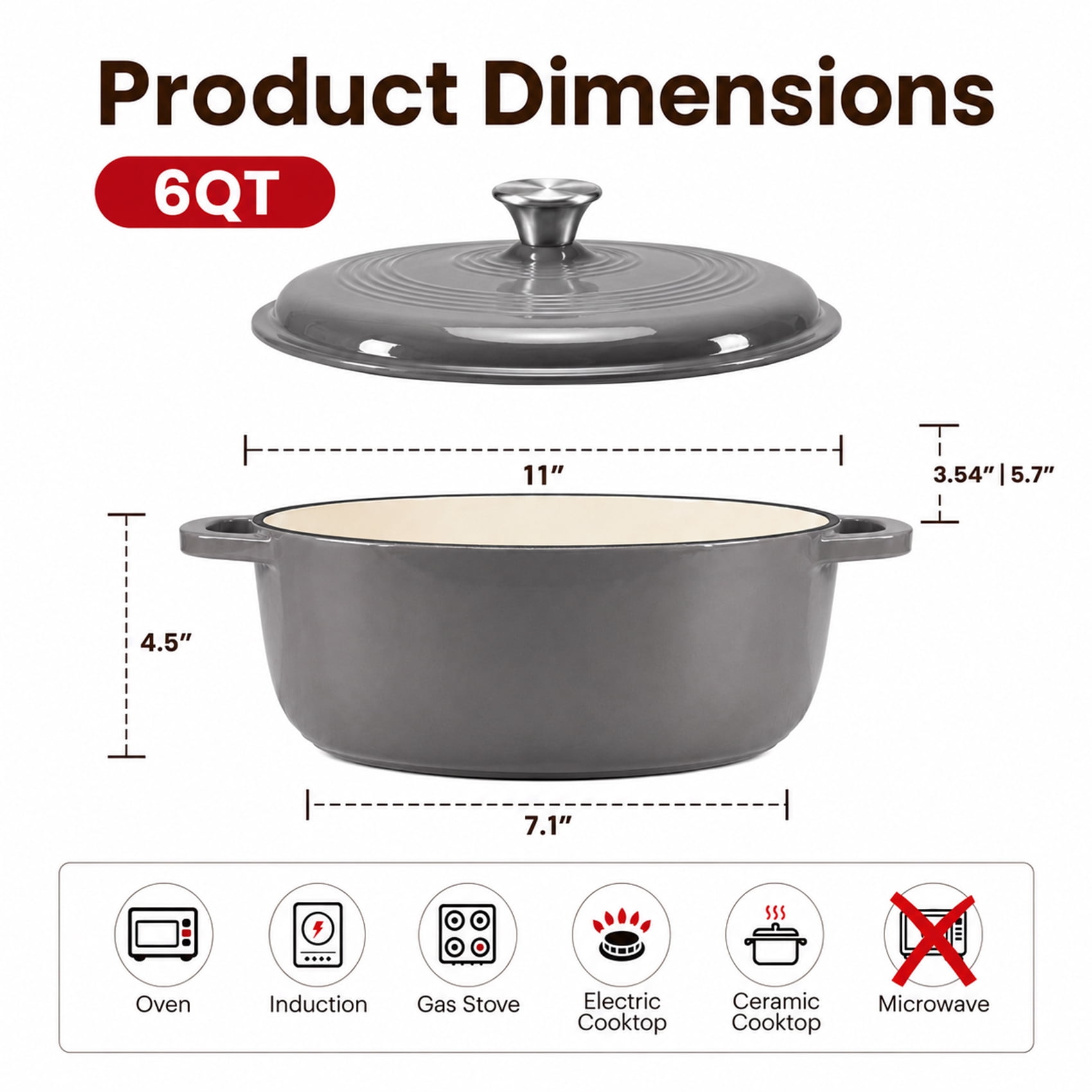 Alvantor Enameled Cast Iron Dutch Oven Pot with Lid-6Quart Non Stick Casserole Pot-Heavy Duty & Oven Safe up to 500° F for Bread Baking, Braising, Stews, Roasting